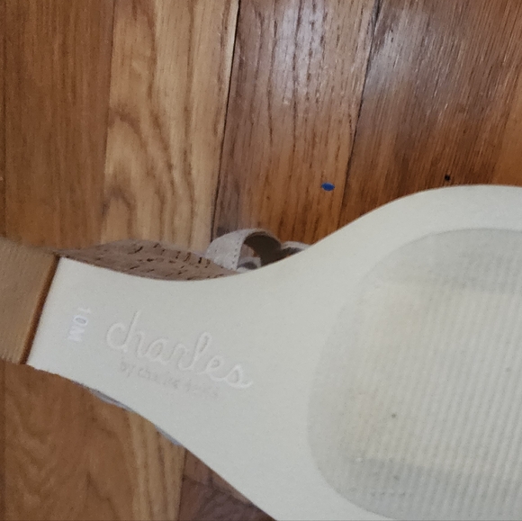 CHARLES DAVID Beige Vegan Suede Lambert Wedge Sandals Size 10, New - Picture 9 of 10